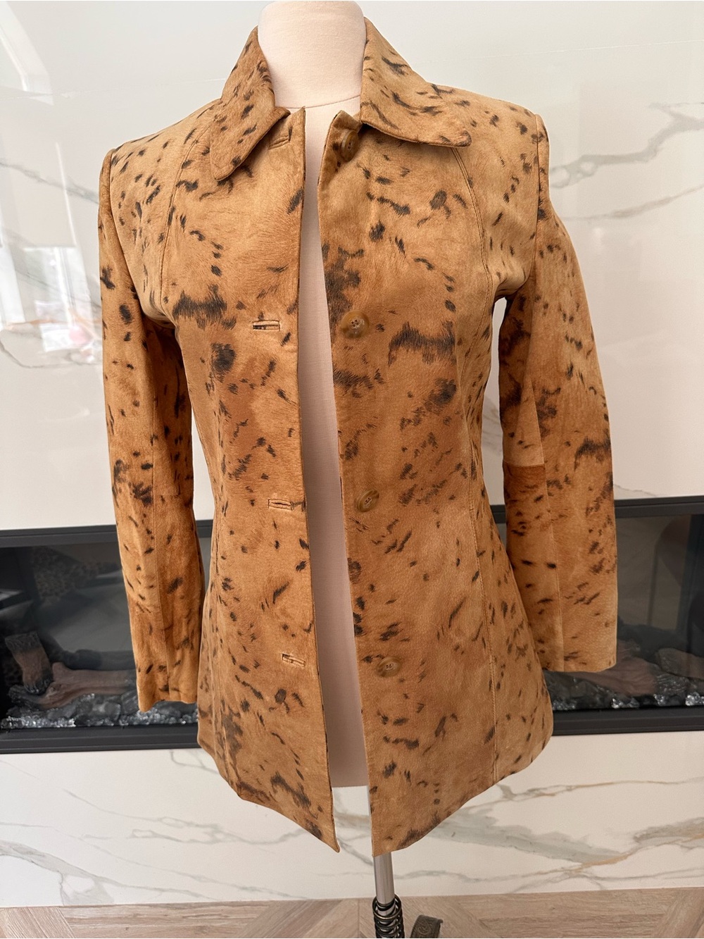 Collezione Tan Spotted Suede Leather Coat Size 4